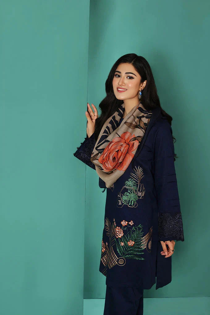 NS-195 Unstitched Fully Embroided Dhanak Suit With Wool Shawl