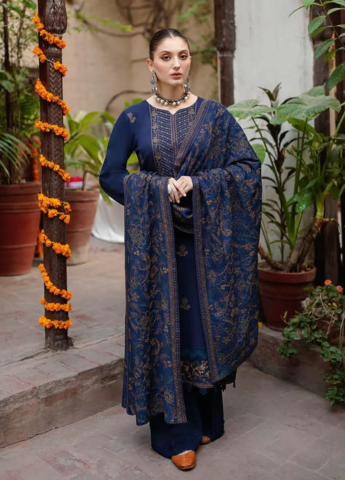 MR-605 Unstitched Embroidered Dhanak Wool Suit With Embroidered Dhanak Shawl