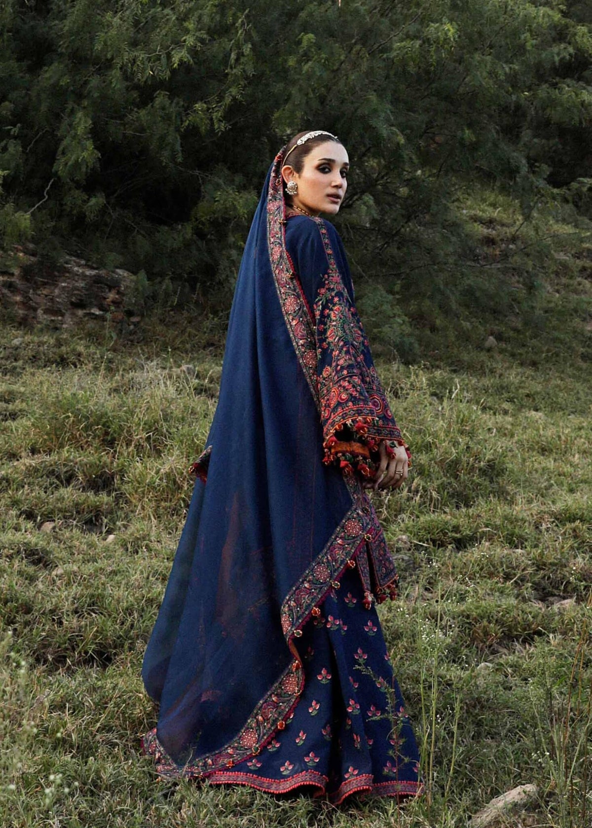 MB-653 Unstitched Heavy Embroidered Dhanak Suit With Embroidered Dhanak Shawl