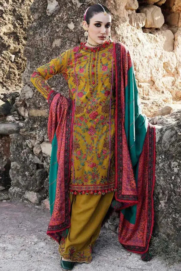 BR--675 Dhanak Embroidered Suit With Digital Printed Wool Shawl