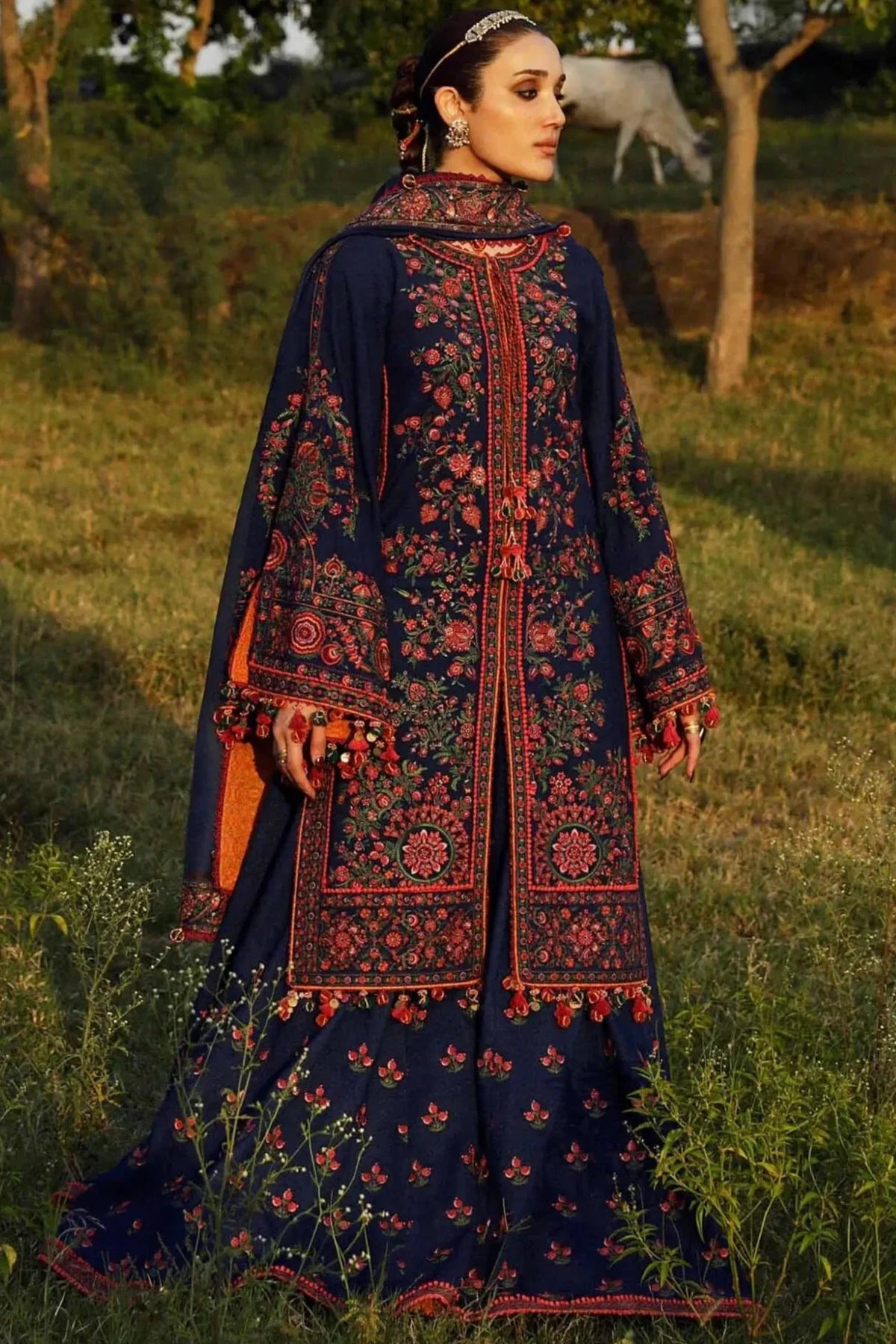 MB-653 Unstitched Heavy Embroidered Dhanak Suit With Embroidered Dhanak Shawl