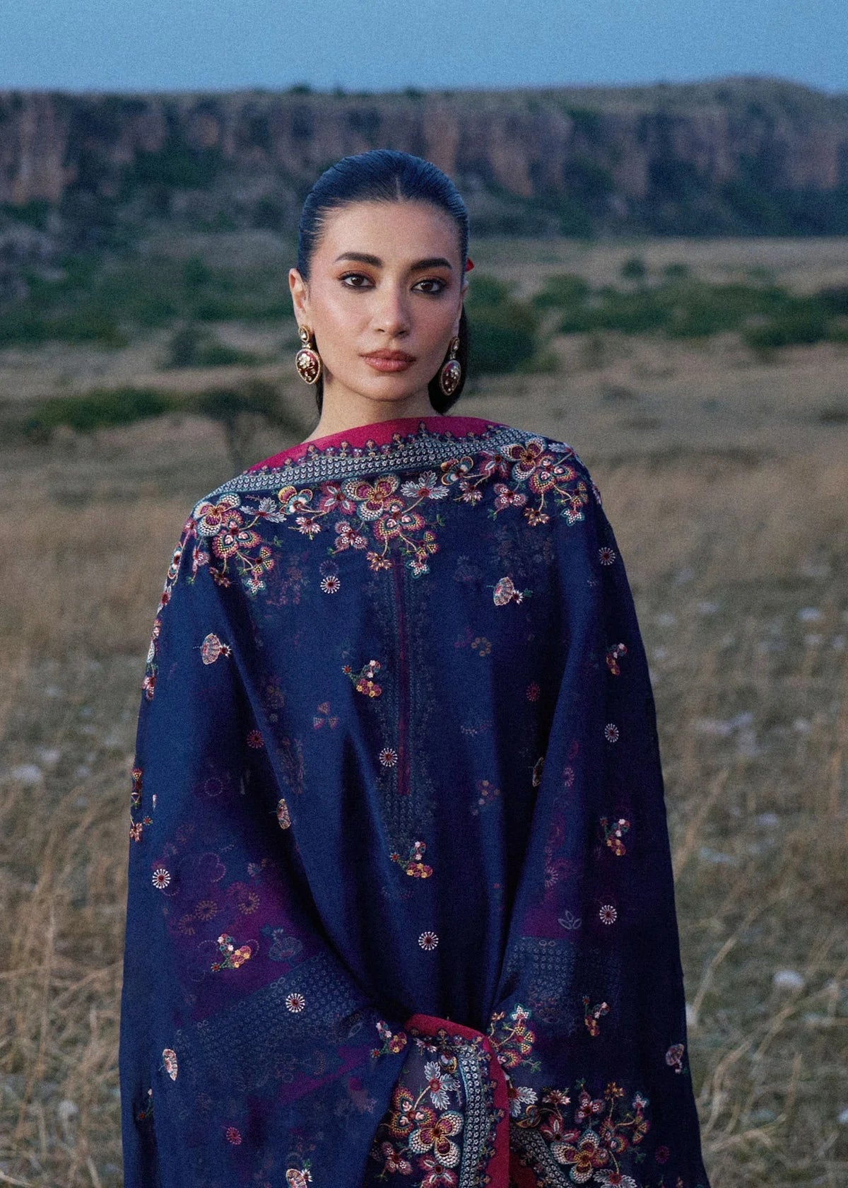 HR-3005 Unstitched Embroidered Dhanak Suit With Embroidered Chiffon Dupatta