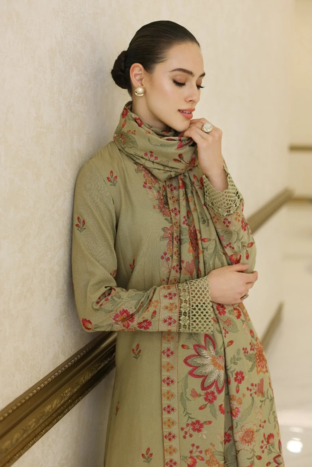 BR-955 Unstitched Embroidered Dhanak Wool Suit With Embroidered Dhanak Shawl