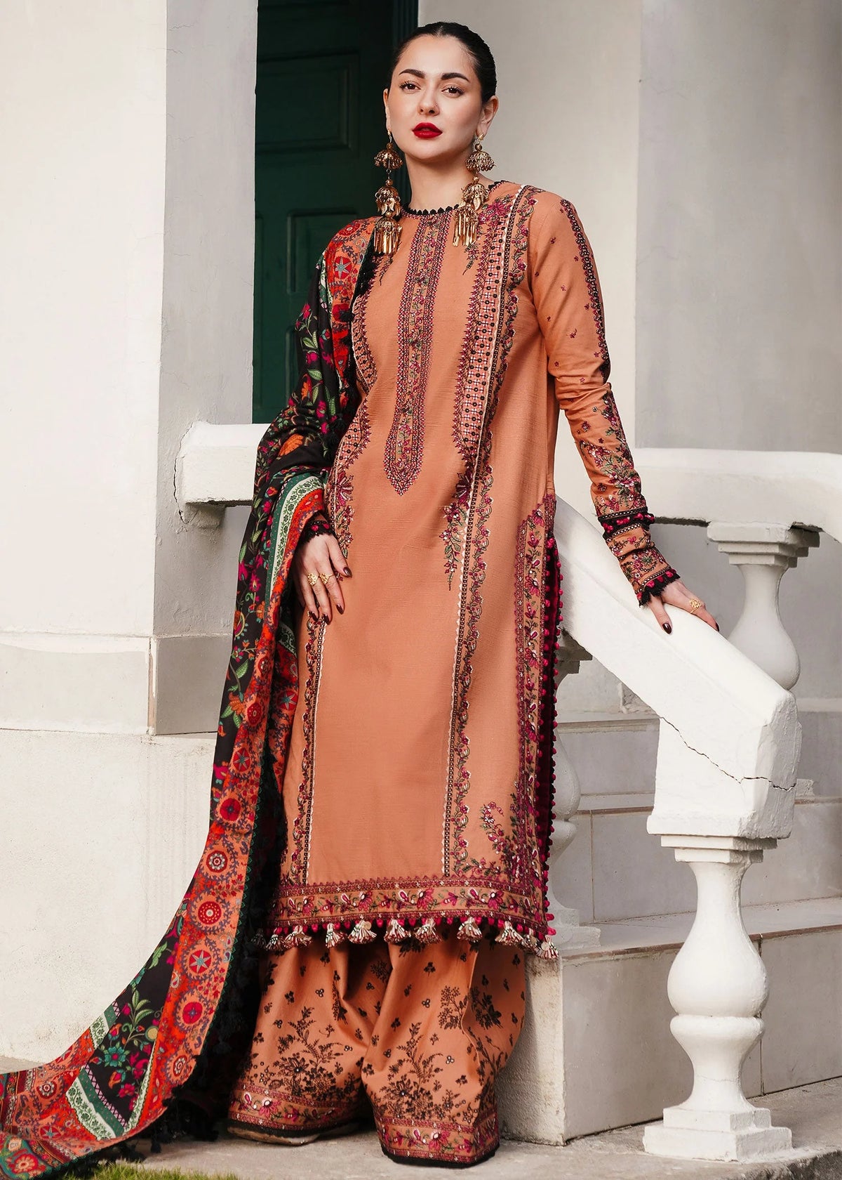 Unstitched Fully Embroidered Dhanak Suit With Printed Shawl