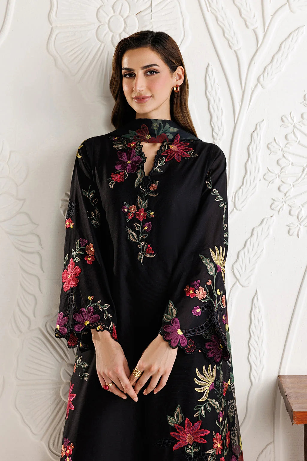 IZ-2955 Unstitched Embroidered Dhanak Suit With Printed Shawl