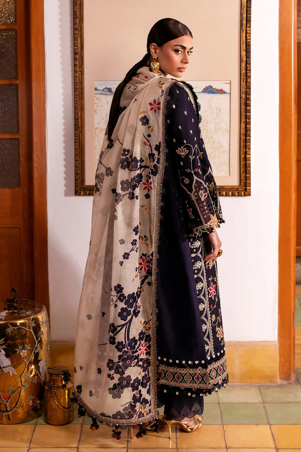 JZ-3140 Dhanak Unstitched Fully Embroidered Suit With Printed Blended Shawl