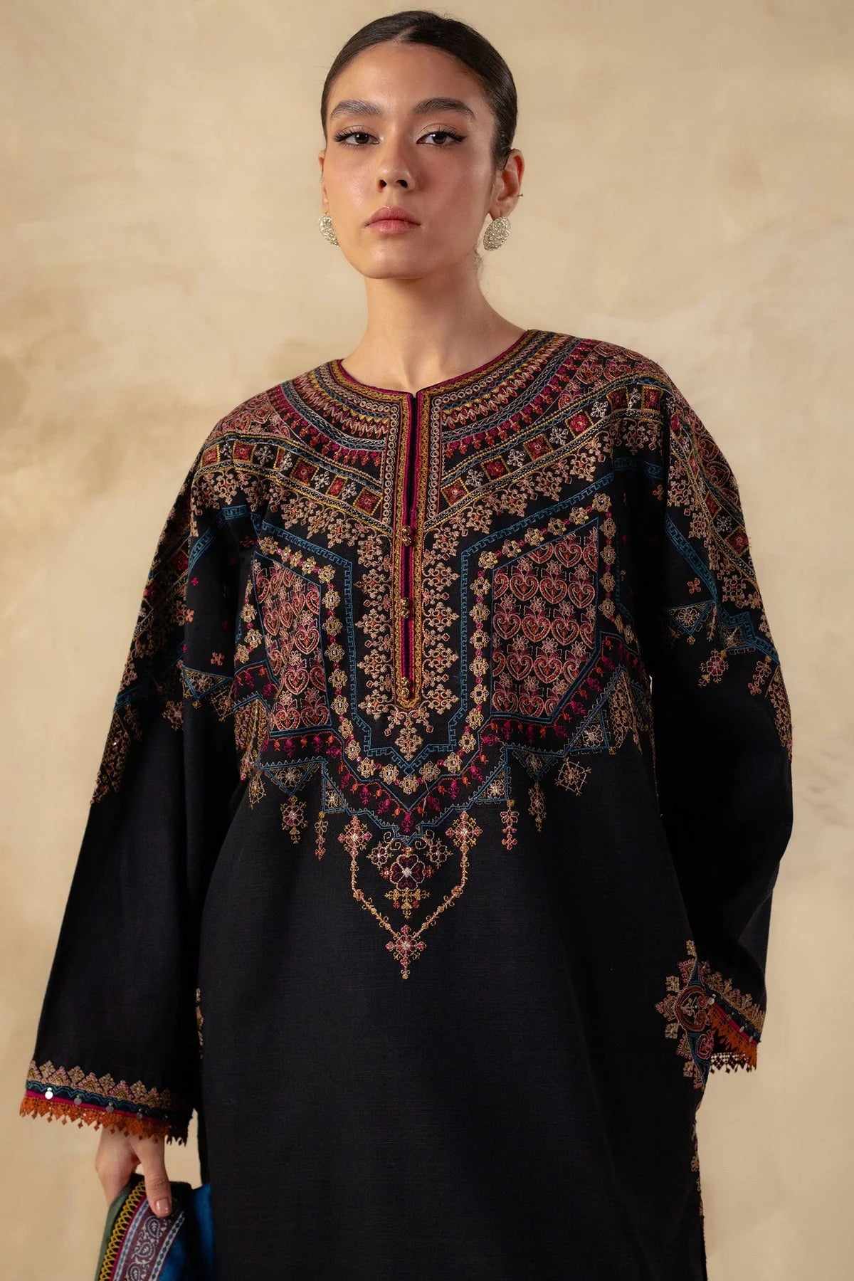 ZS-3150 Unstitched Fully Embroidered Suit With Printed Blended Shawl