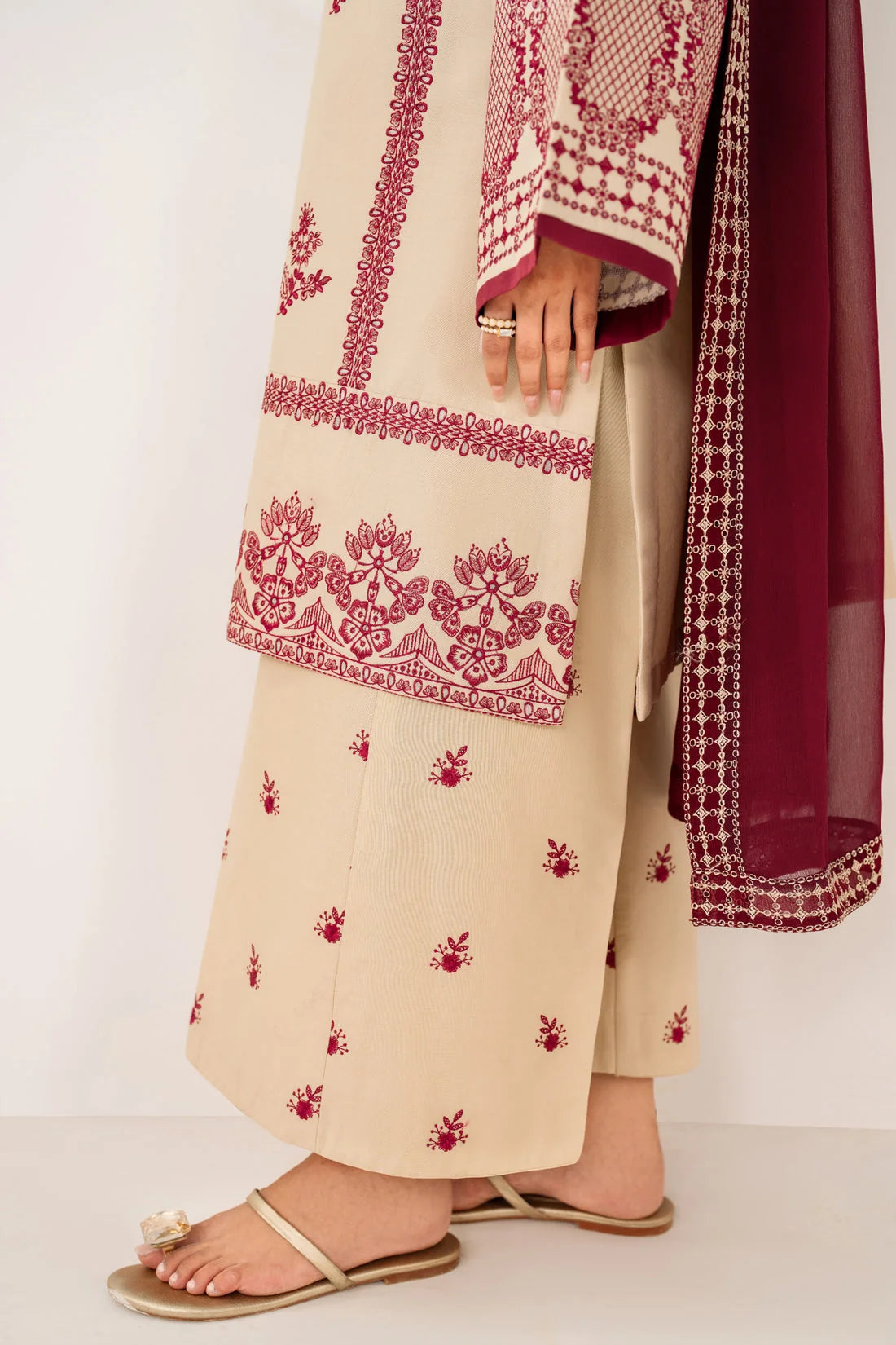 BQ-2950 Unstitched Heavy Embroidered Dhanak Suit With Embroidered Dhanak Shawl