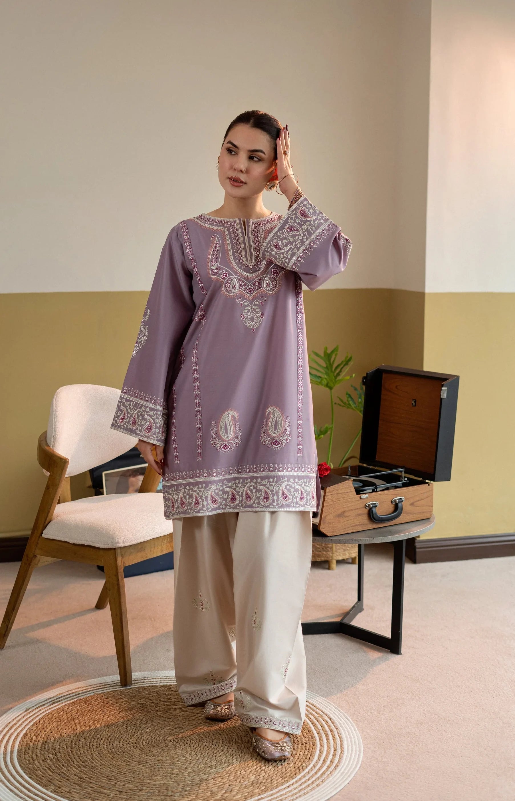 2 Piece-Unstitched Embroidered Lawn With Lawn Embroidered Trouser
