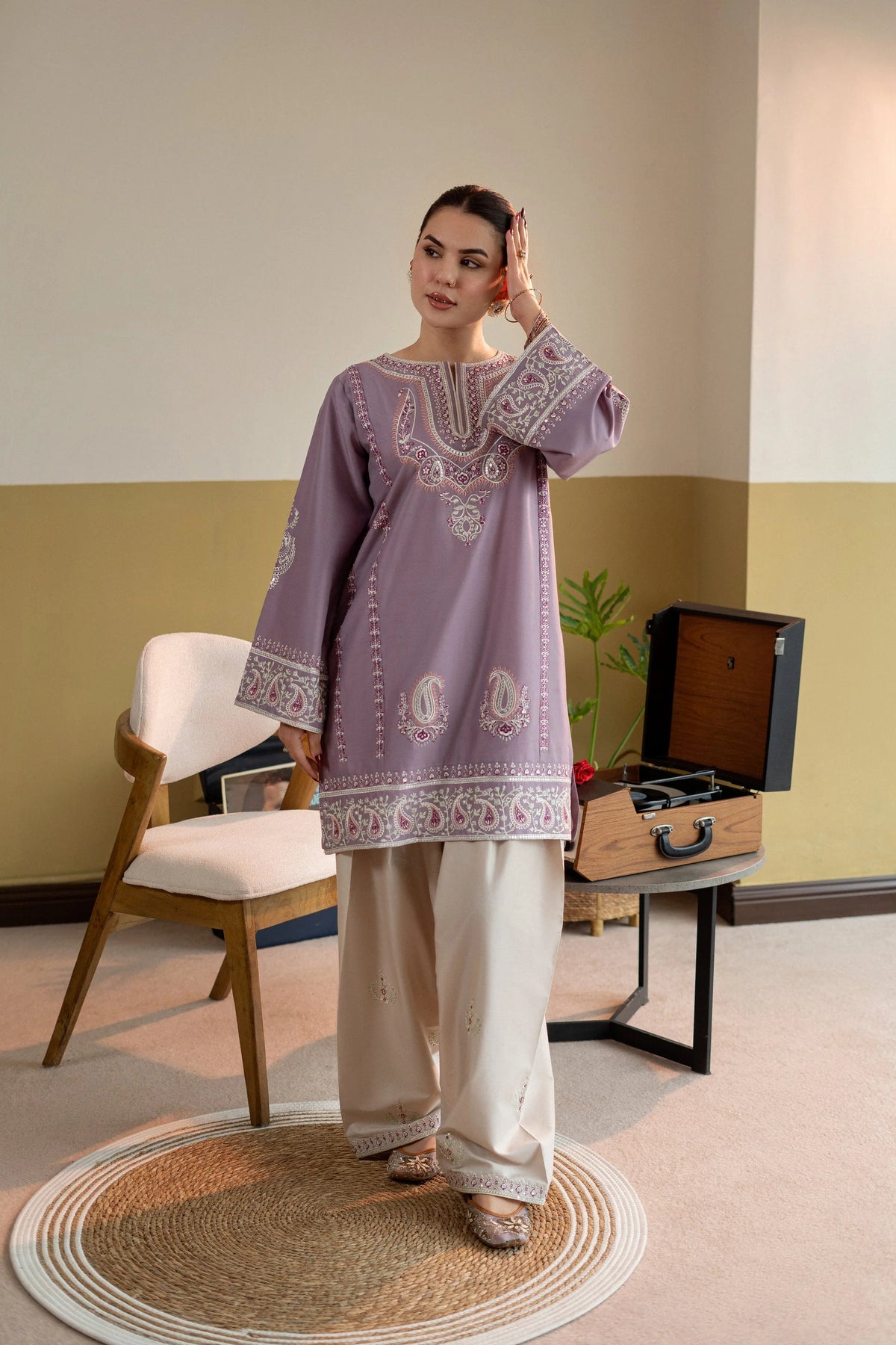 2 Piece - Unstitched Fully Embroidered Dhanak Suit With Embroidered Trouser