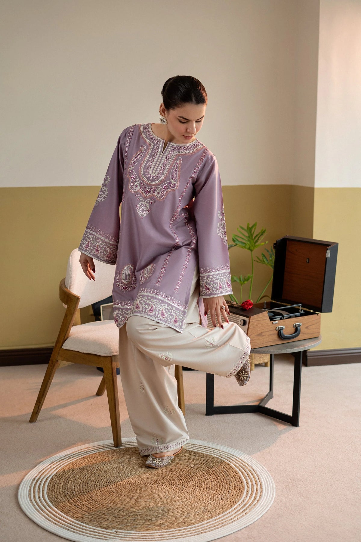 2 Piece - Unstitched Fully Embroidered Dhanak Suit With Embroidered Trouser