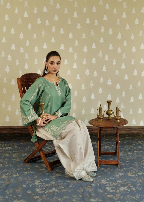 2 Piece - Unstitched Fully Embroidered Dhanak Suit With Embroidered Trouser