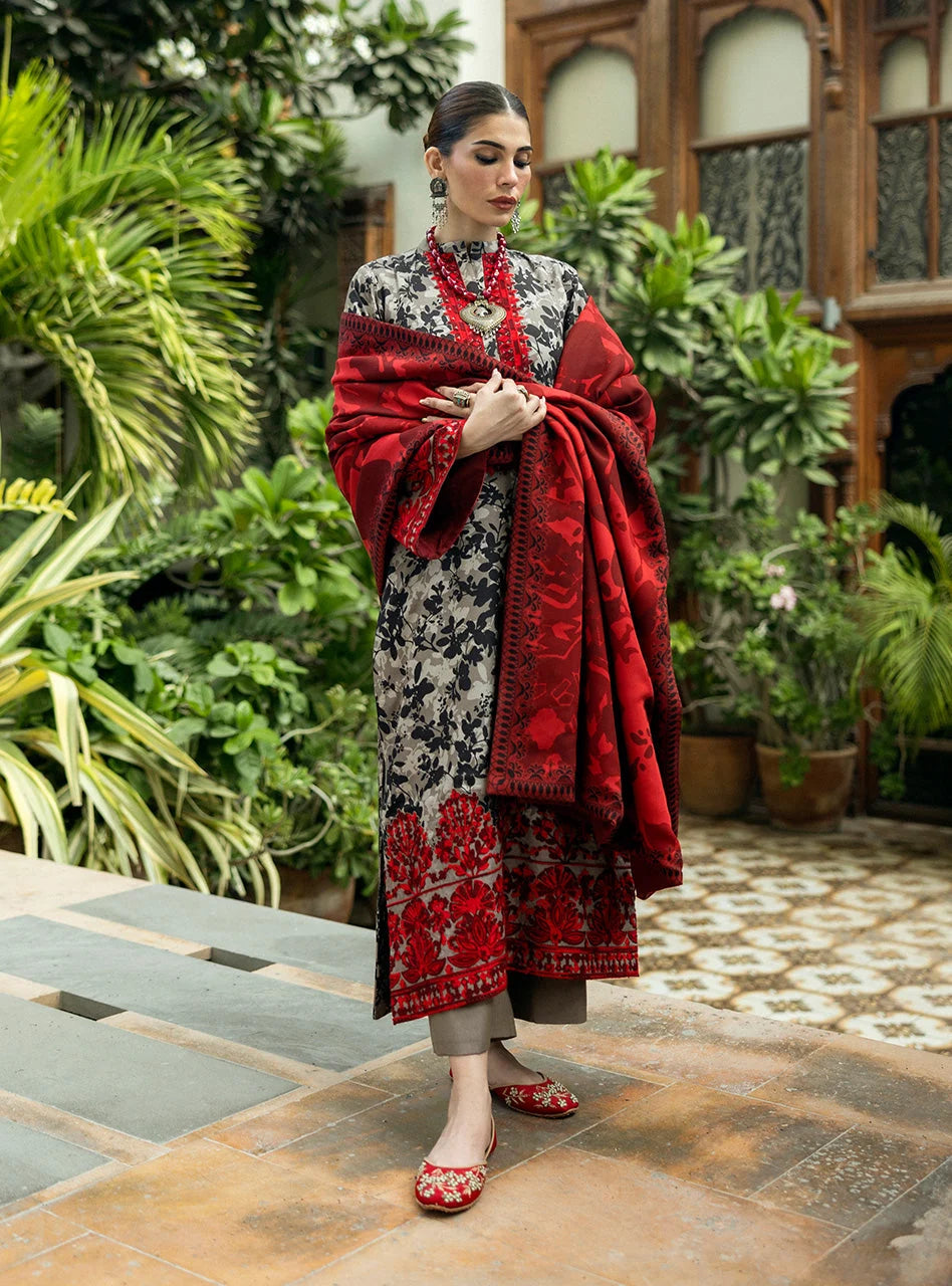 MB-437 Digital Printed Linen Suit 3pc with Linen Digital Printed Dupatta & Embroidered Patches
