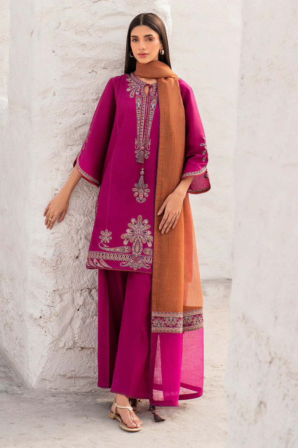 JZ-2830 Unstitched Embroidered Lawn Fabric With Embroidered Chiffon Dupatta