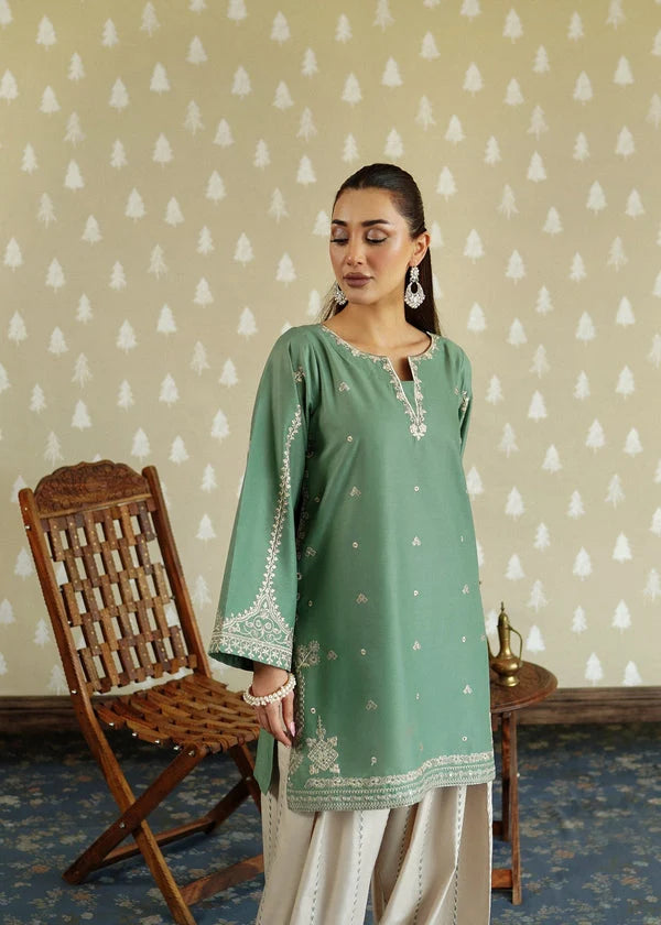 2 Piece - Unstitched Fully Embroidered Dhanak Suit With Embroidered Trouser