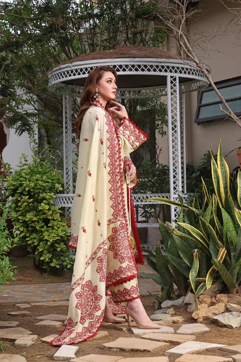 Unstitched Fully Embroidered Dhanak Suit With Embroidered Dhanak Shawl