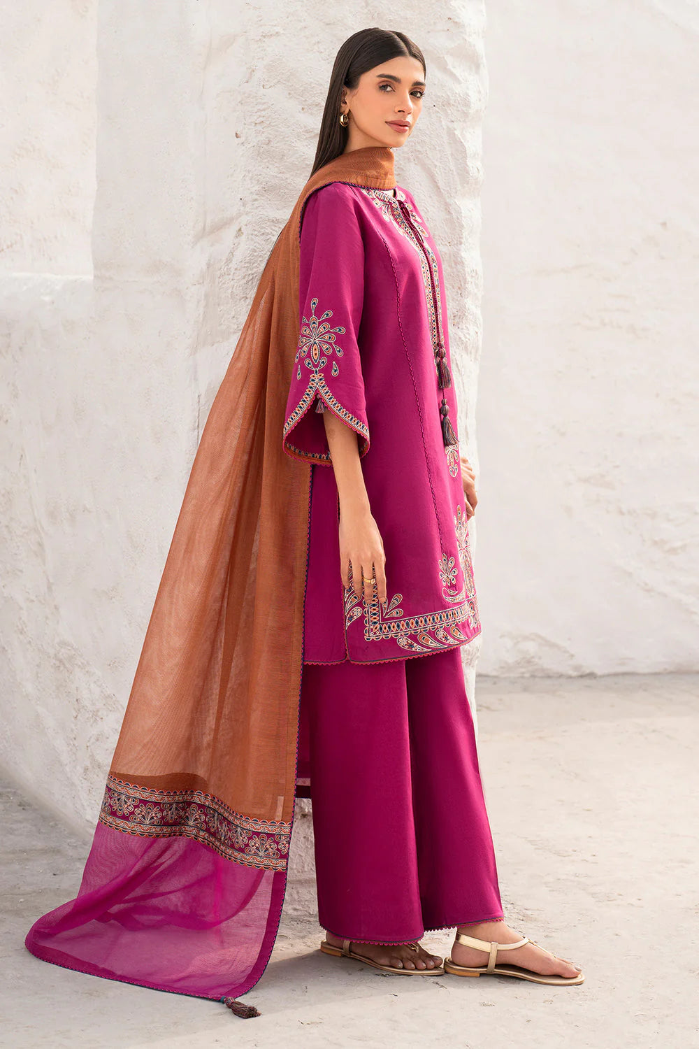 JZ-2830 Unstitched Embroidered Lawn Fabric With Embroidered Chiffon Dupatta