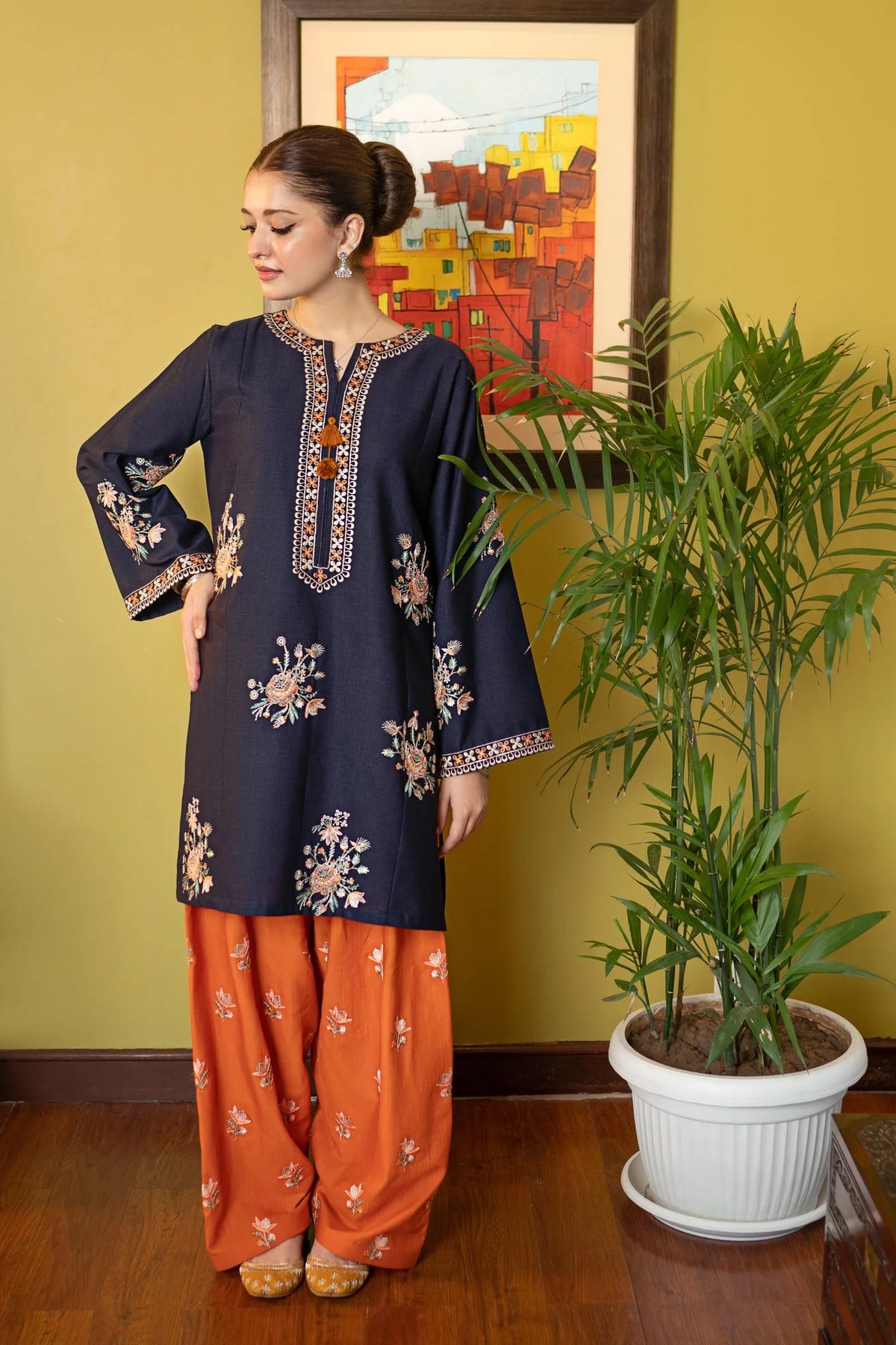 2 Piece - Unstitched Fully Embroidered Dhanak Suit With Embroidered Trouser
