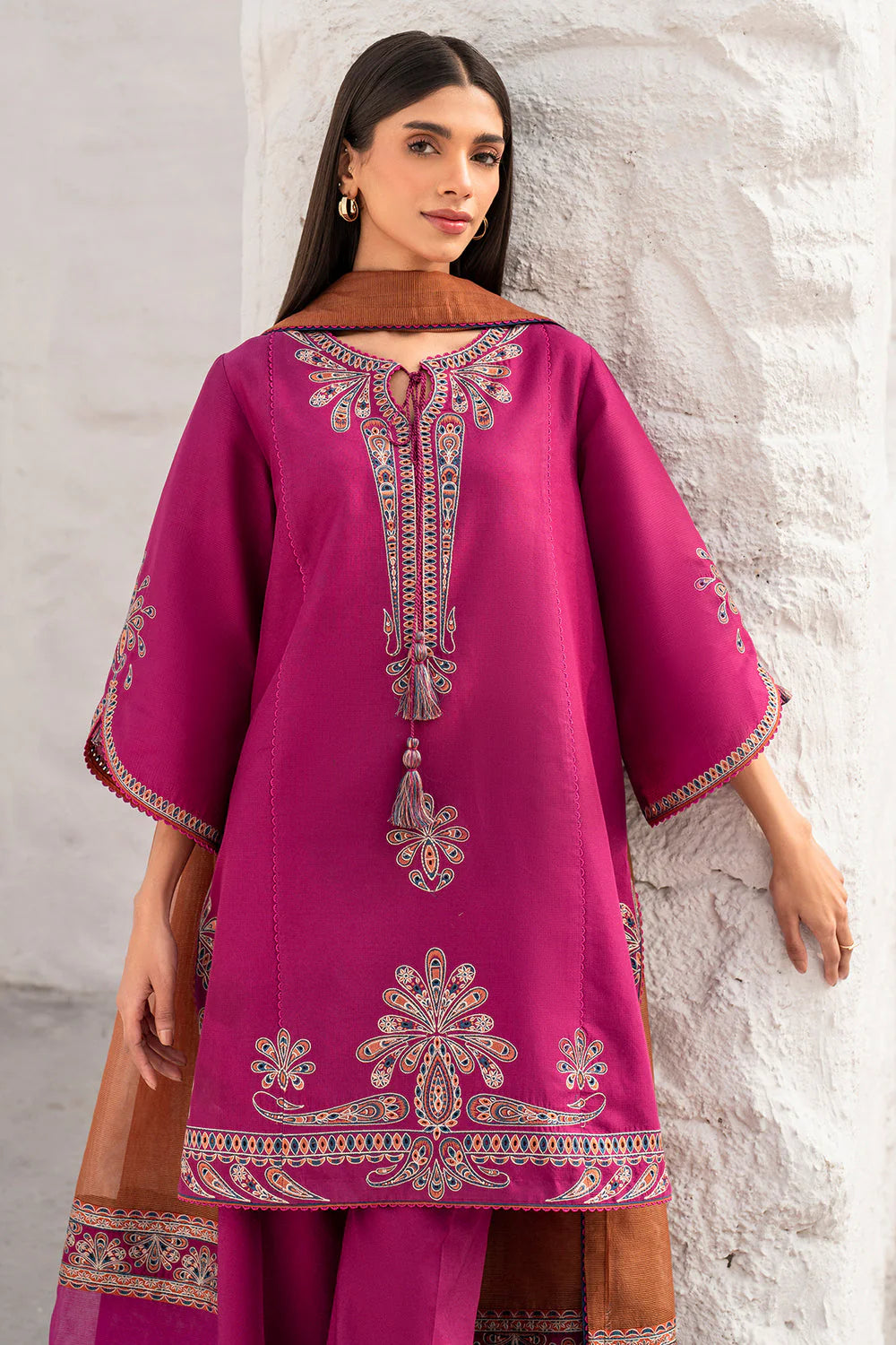 JZ-2830 Unstitched Embroidered Lawn Fabric With Embroidered Chiffon Dupatta