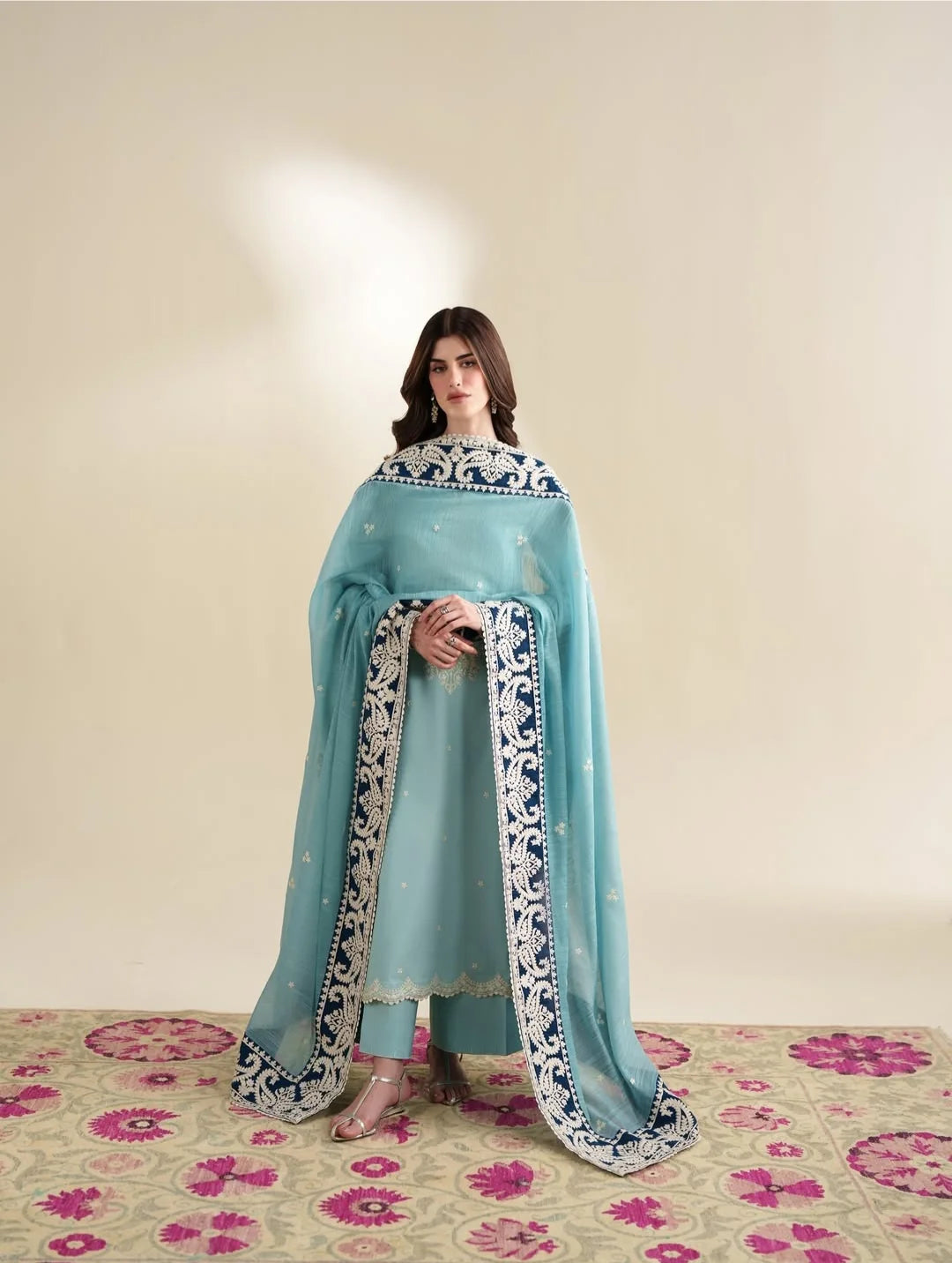 ZA-3135 Unstitched Dhanak Suit With Embroidered Dhanak Shawl(Ready To Wear)
