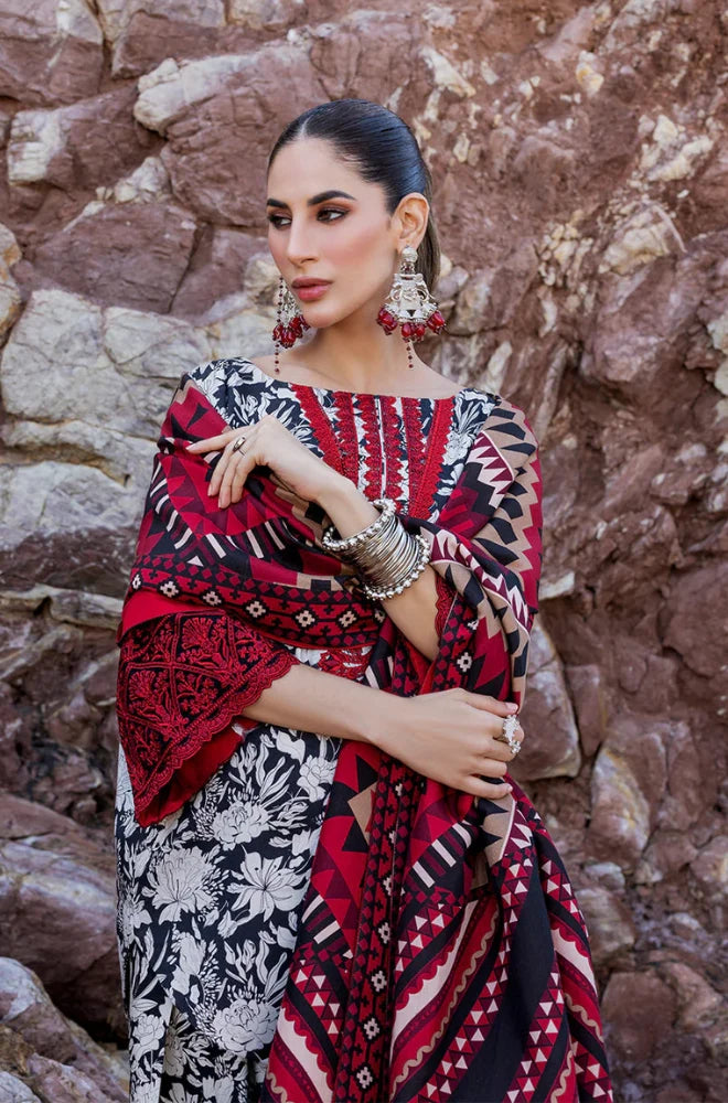 BQ-34 Khaddar 3pc Digital Printed Suit With Digital Printed Khaddar Dupatta & Embroidered Patches