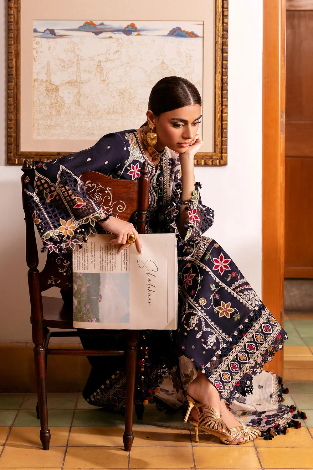 JZ-3140 Dhanak Unstitched Fully Embroidered Suit With Printed Blended Shawl