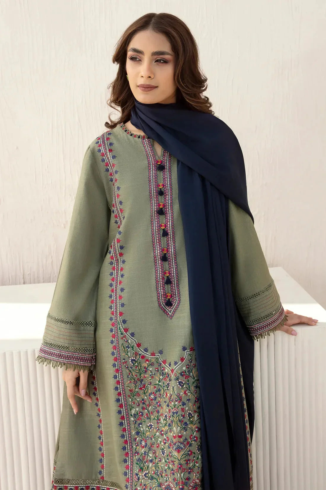 JZ-710 Unstitched Fully Embroided Dhanak Suit With Dhanak Dupatta