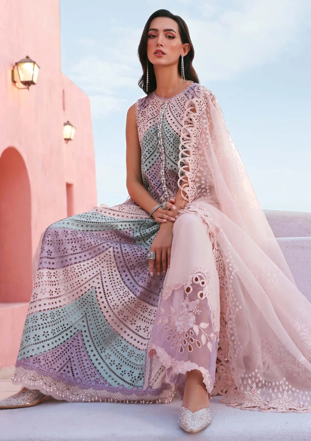 MB-2805A Lawn Unstitched Chicken Kari Embroidered Suit With Printed Organza Dupatta