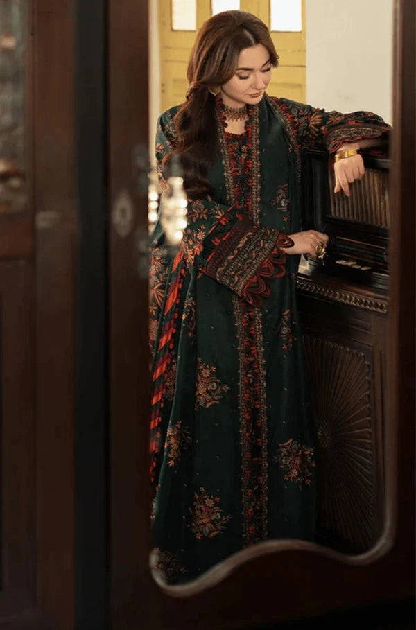 AJ-2915 Unstitched Heavy Embroidered Dhanak Suit With Embroidered Dhanak Shawl