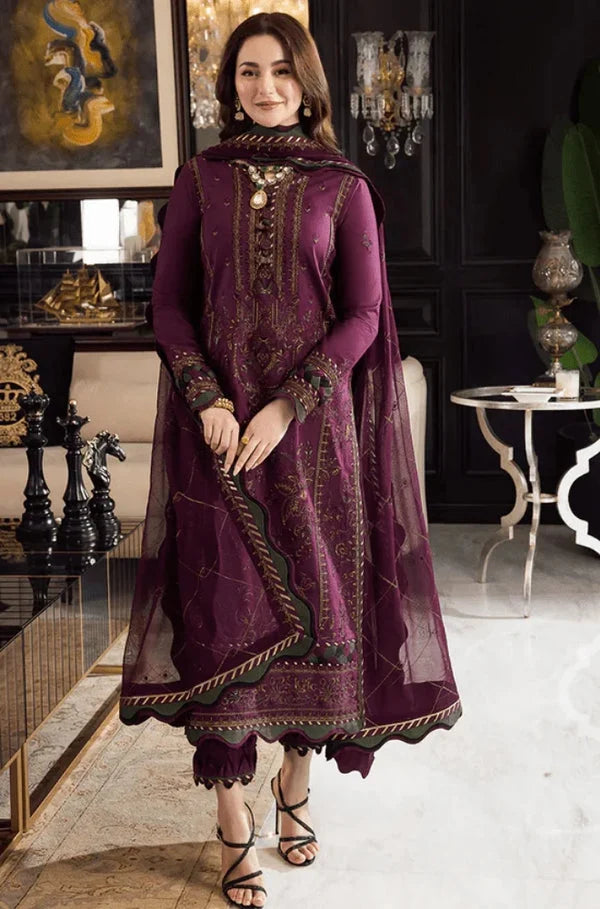 AJ-2885 Unstitched Embroidered Dhanak Suit With Embroidered Chiffon Dupatta