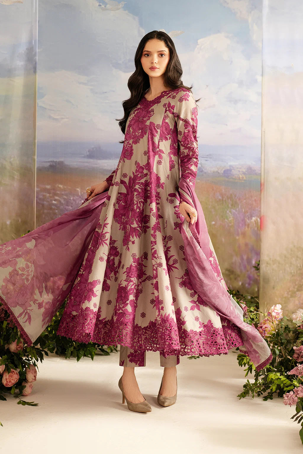 Digital Printed Khaddar Suit 3pc with Khaddar Digital Printed Dupatta & Embroidered Patches