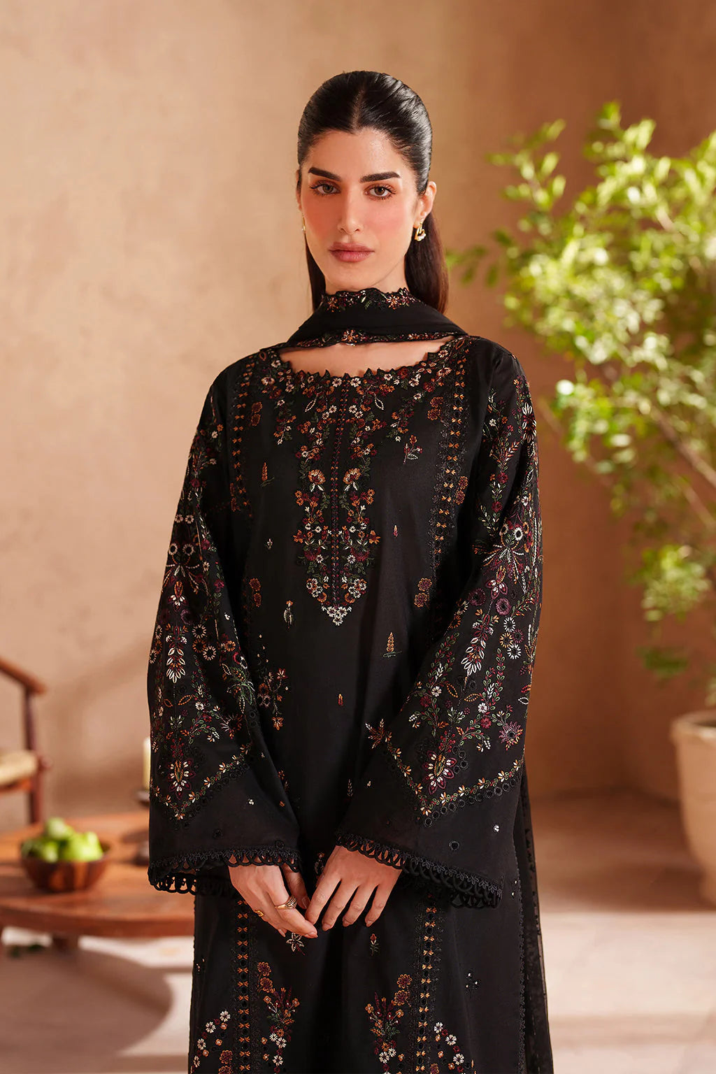 Unstitched Fully Embroidered Lawn Suit With Chiffon (4 Sided Embroidered Lace) Embroidered Dupatta