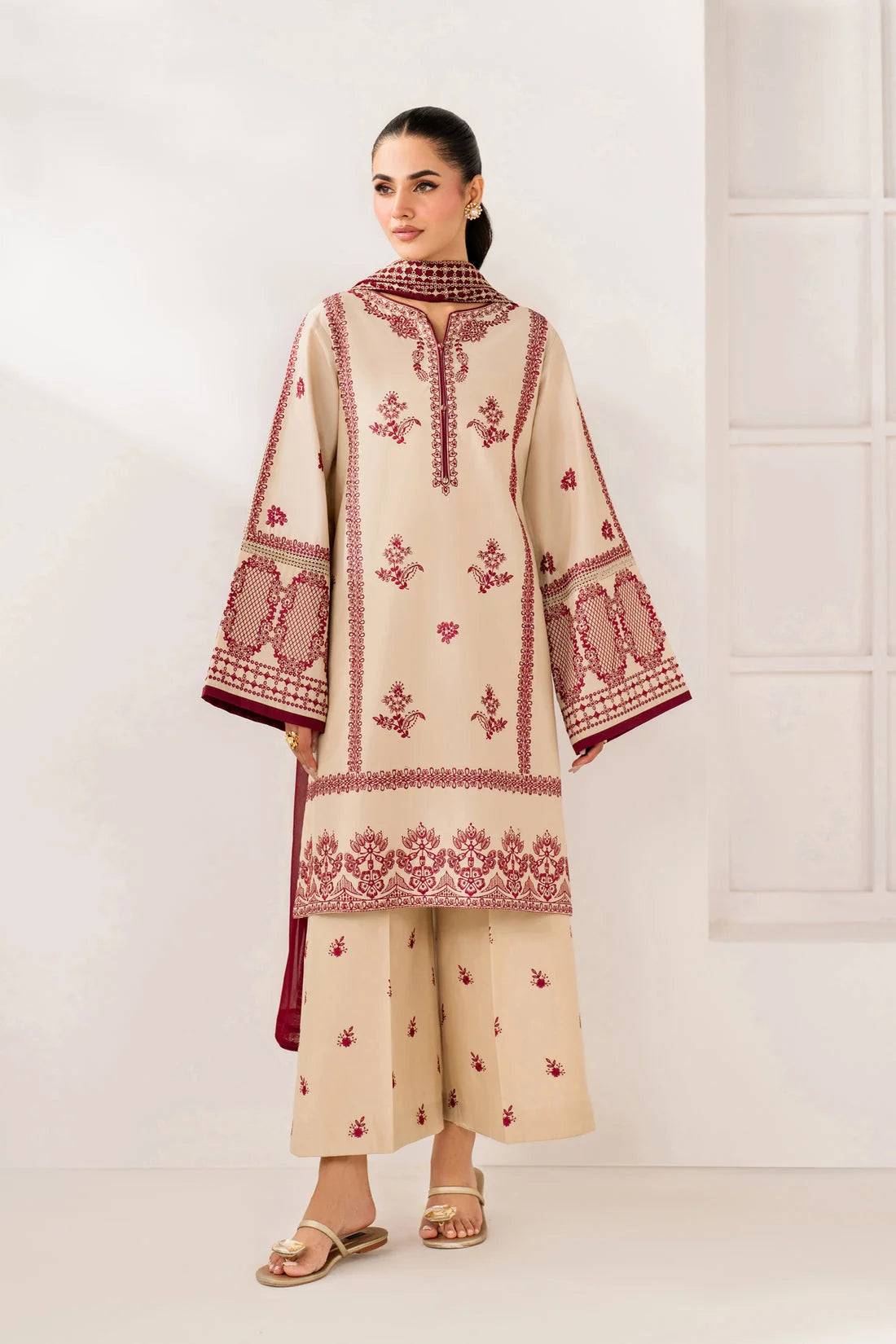 BQ-2950 Unstitched Heavy Embroidered Dhanak Suit With Embroidered Dhanak Shawl