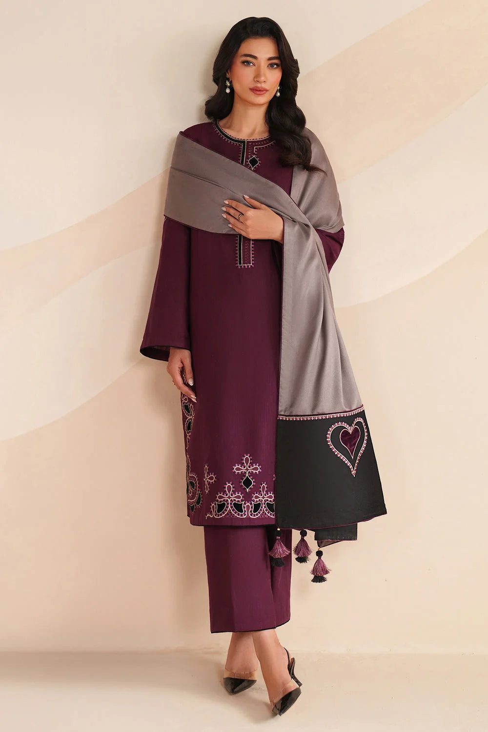 Unstitched Embroidered Dhanak Suit With Embroidered Dhanak Shawl