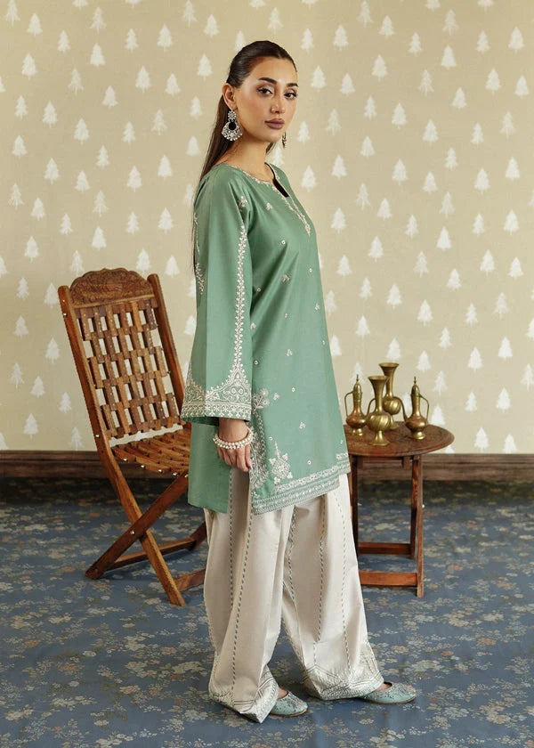 2 Piece - Unstitched Fully Embroidered Dhanak Suit With Embroidered Trouser