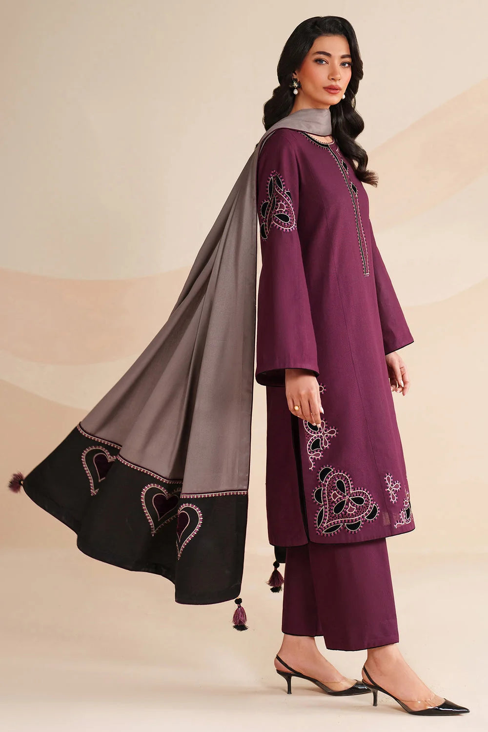 Unstitched Embroidered Dhanak Suit With Embroidered Dhanak Shawl