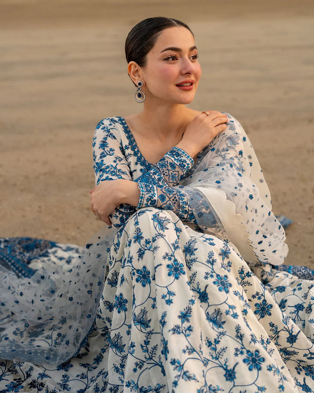 Faiza Saqlain- Lawn Embroidered Shirt With Embroidered Organza Dupatta