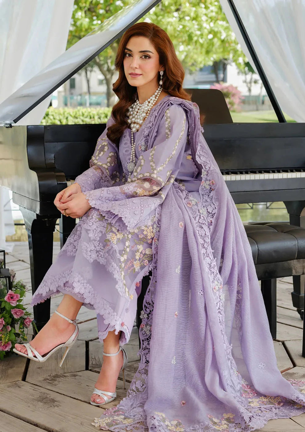 EL-2715 3 Piece -Unstitched Fully Embroidered Lawn Fabric Embroidered Cotton Net Dupatta