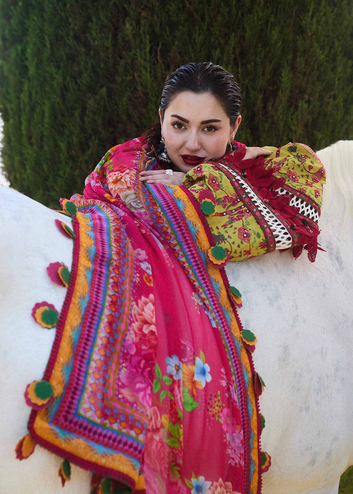 Unstitched Fully Embroidered Dhanak Suit With Printed Shawl
