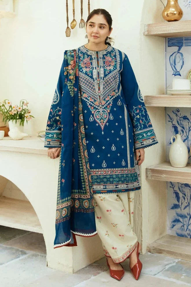 ZS-50 Dhanak Embroidered 3pc With Printed Wool Shawl
