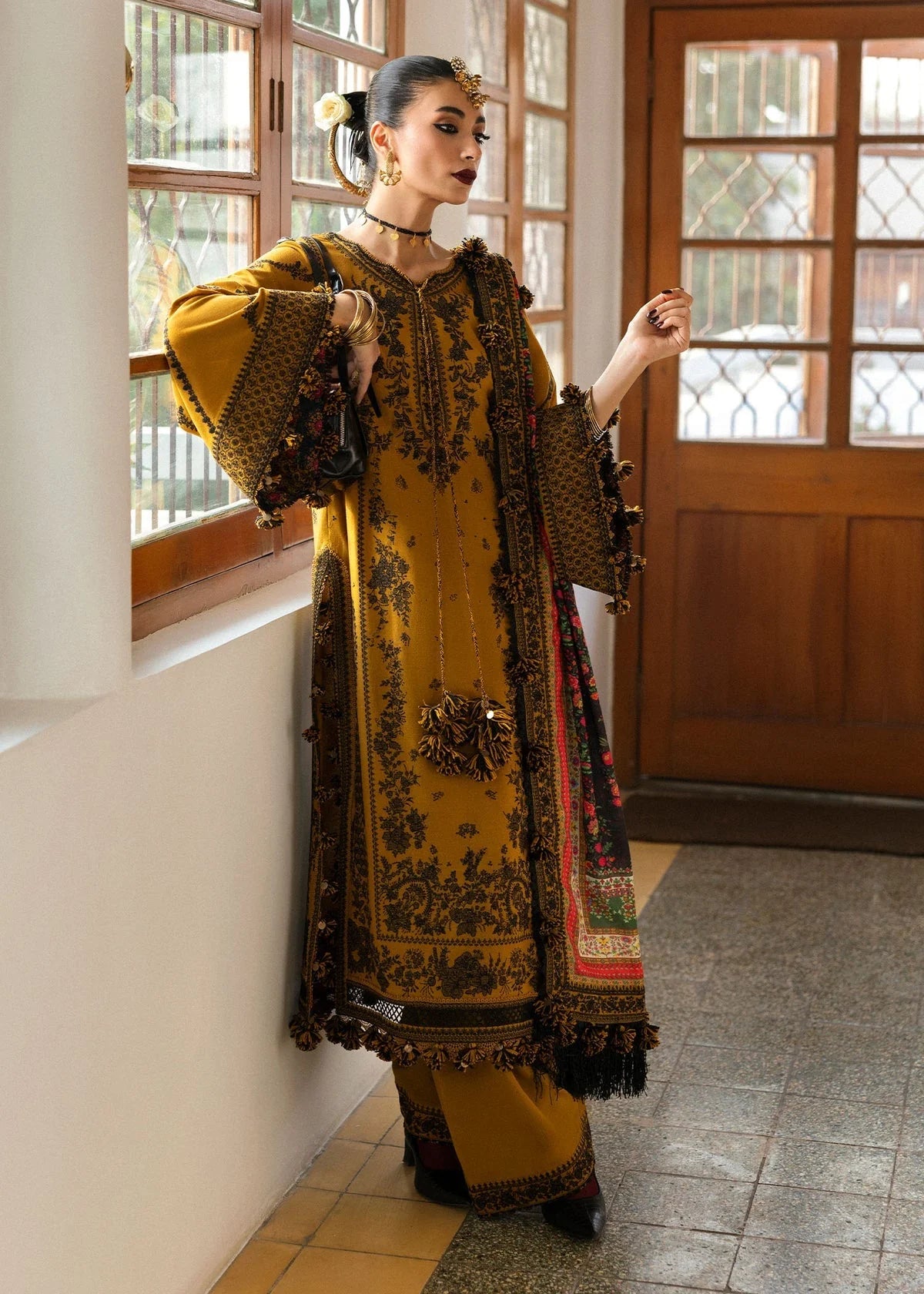 HR-3045 Piece Unstitched Embroidered Dhanak Suit With Digital Printed Shawl