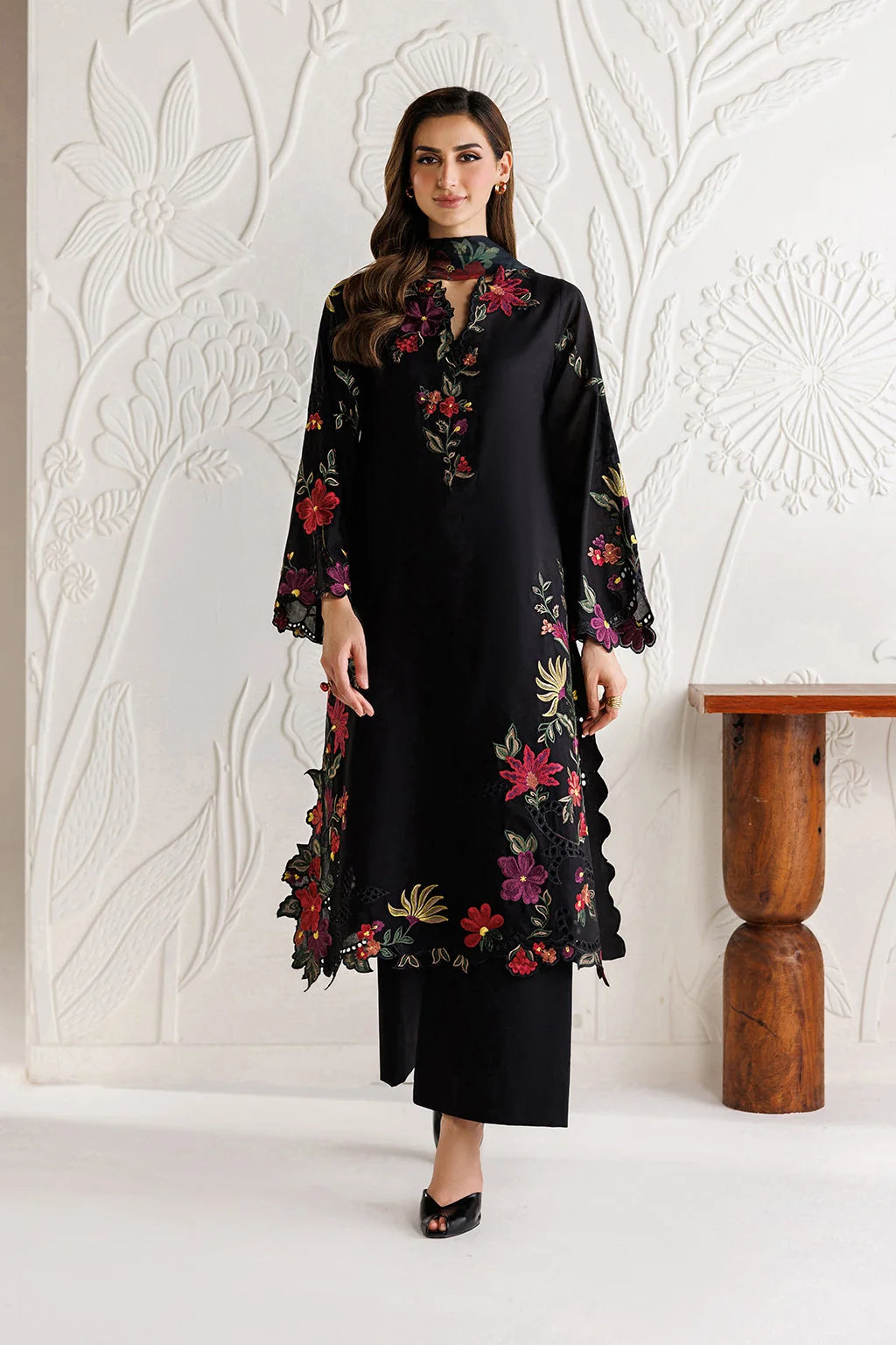 IZ-2955 Unstitched Embroidered Dhanak Suit With Printed Shawl