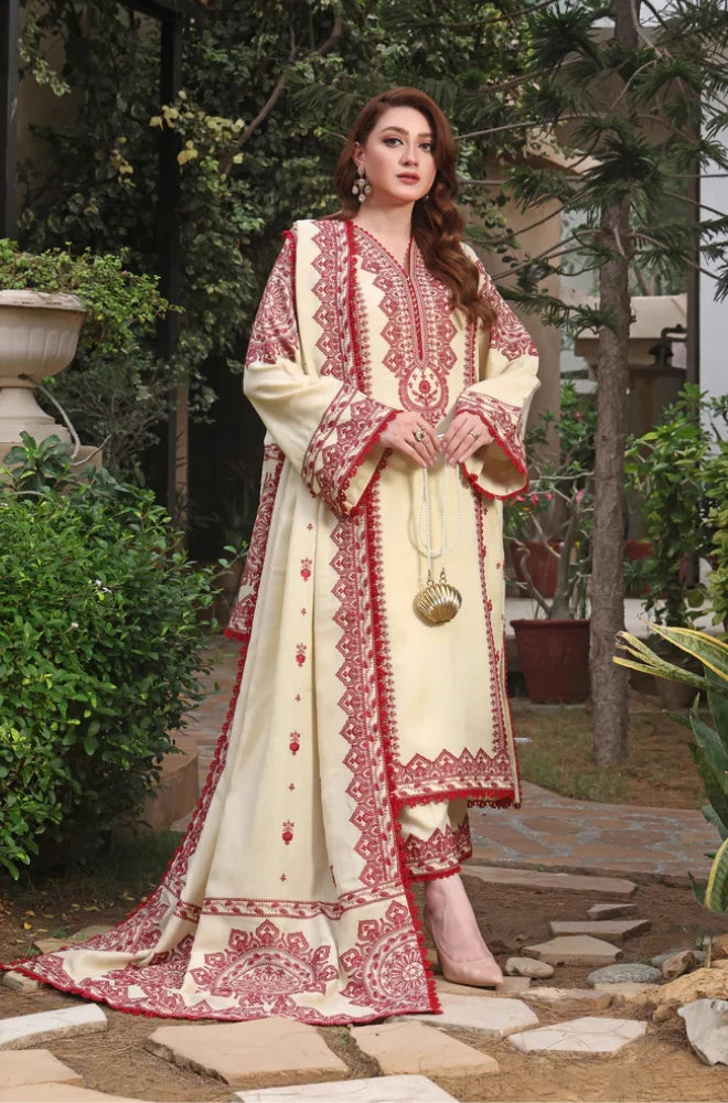 Unstitched Fully Embroidered Dhanak Suit With Embroidered Dhanak Shawl