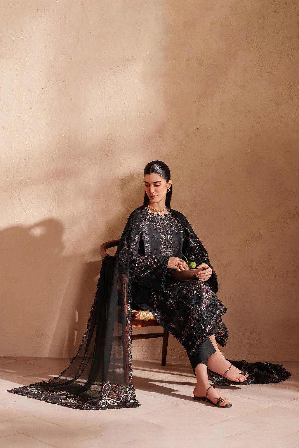 Unstitched Fully Embroidered Lawn Suit With Chiffon (4 Sided Embroidered Lace) Embroidered Dupatta