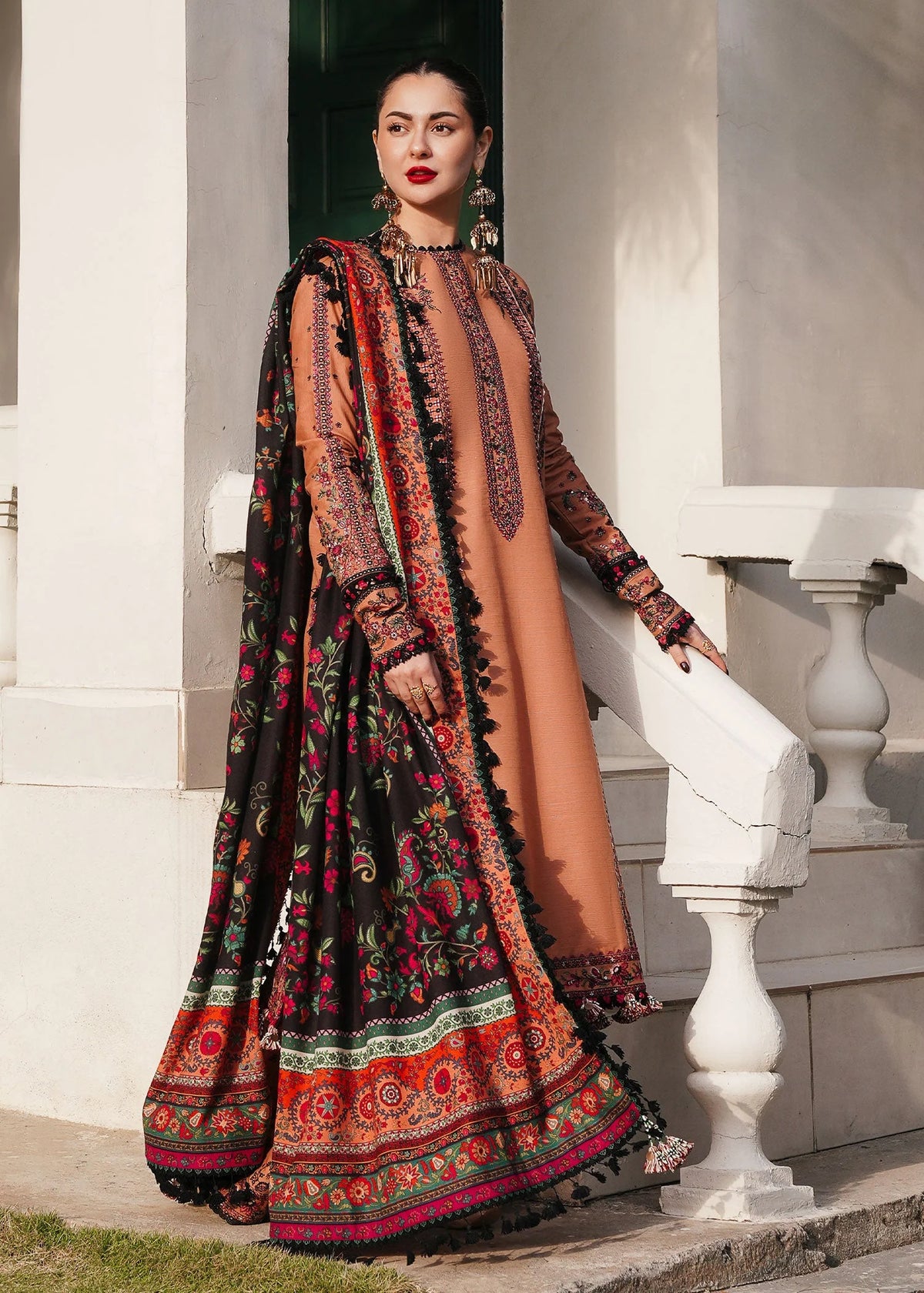 Unstitched Fully Embroidered Dhanak Suit With Printed Shawl