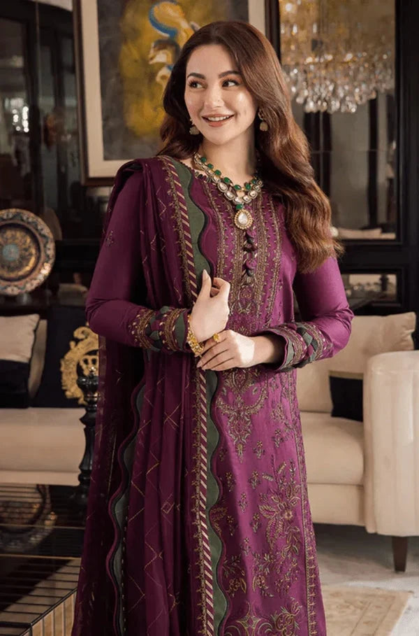 AJ-2885 Unstitched Embroidered Dhanak Suit With Embroidered Chiffon Dupatta