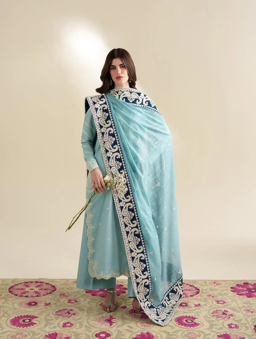ZA-3135 Unstitched Dhanak Suit With Embroidered Dhanak Shawl(Ready To Wear)