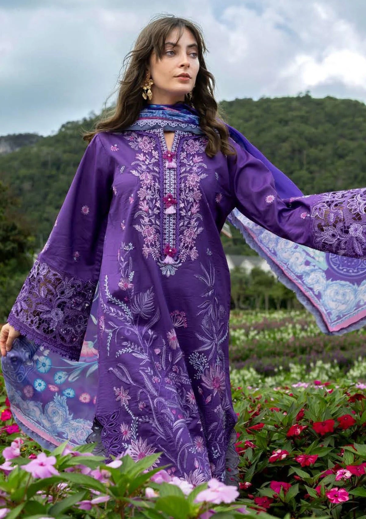 MS-2770 Lawn Unstitched Embroidered Shirt With Printed Monar Dupatta
