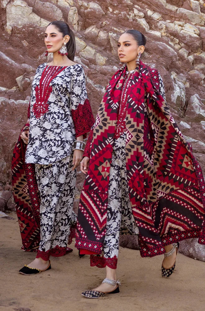 BQ-34 Khaddar 3pc Digital Printed Suit With Digital Printed Khaddar Dupatta & Embroidered Patches