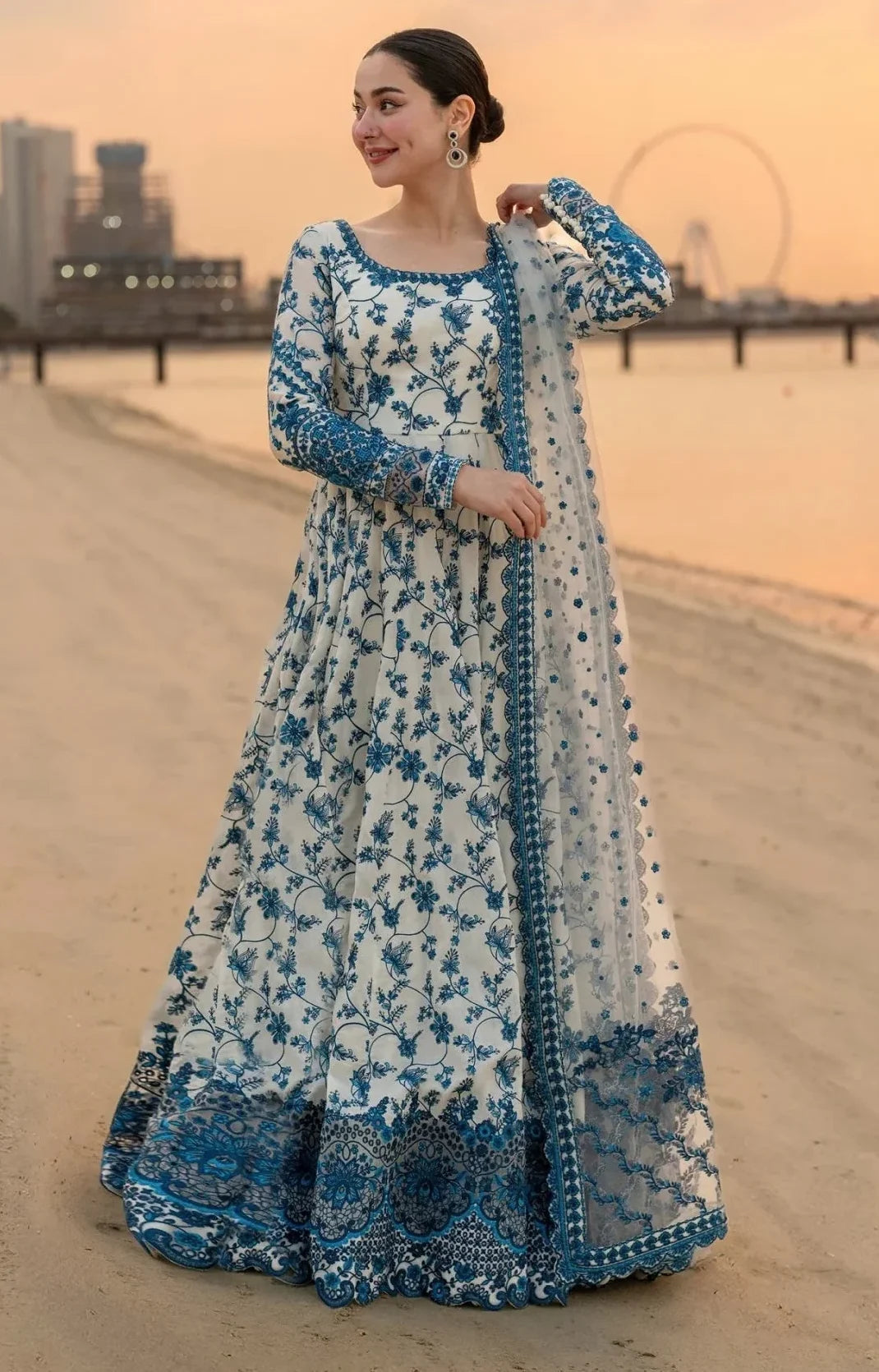 Faiza Saqlain- Lawn Embroidered Shirt With Embroidered Organza Dupatta